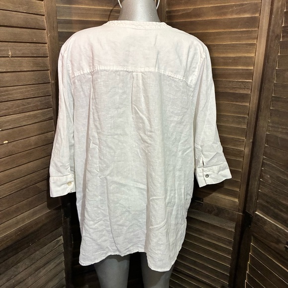 Avenue Linen/Cotton White Button-Up Tunic Shirt Preppy Business Minimalist Sz 26 - Picture 9 of 11